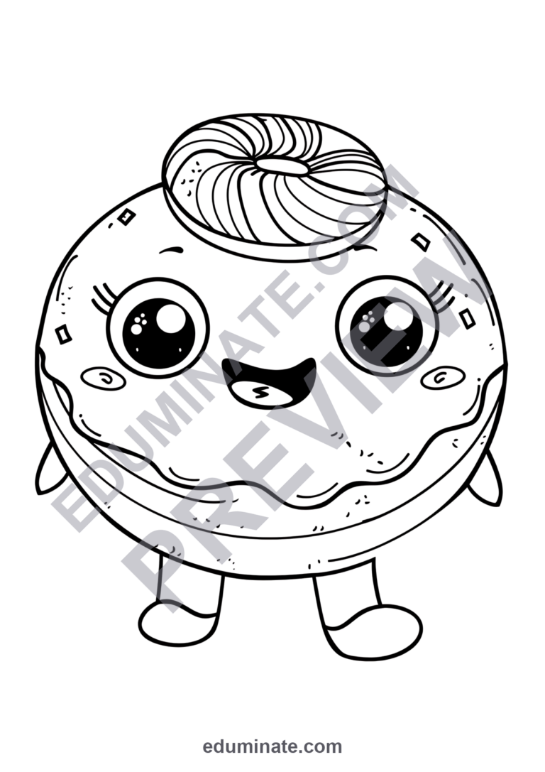 Cute Donut Coloring Pages | Sweet Treats Food Art Activity Sheets for Kids sample page 1