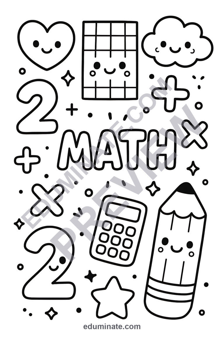 Kindergarten Math Coloring Pages Numbers Art Activity Sheets Pack for Kids sample page 1
