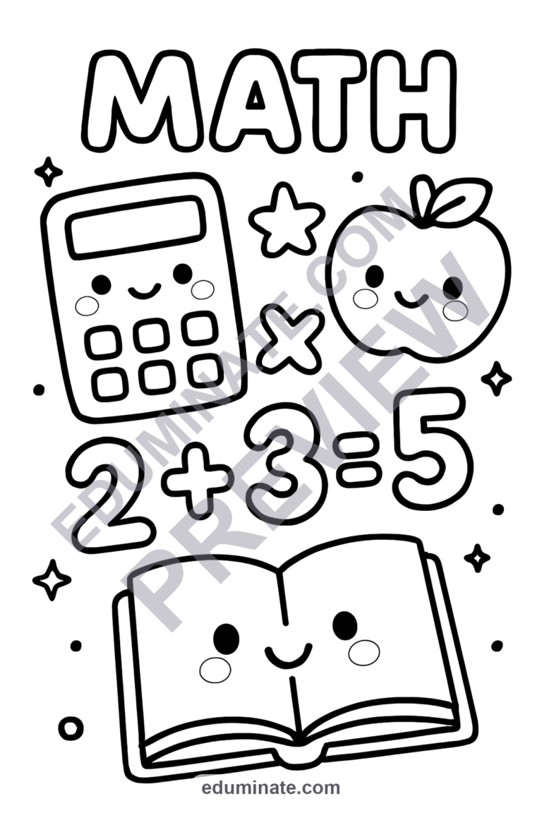 Math Worksheets Coloring Pages Numbers and Shapes Activity Sheets for Kids sample page 1
