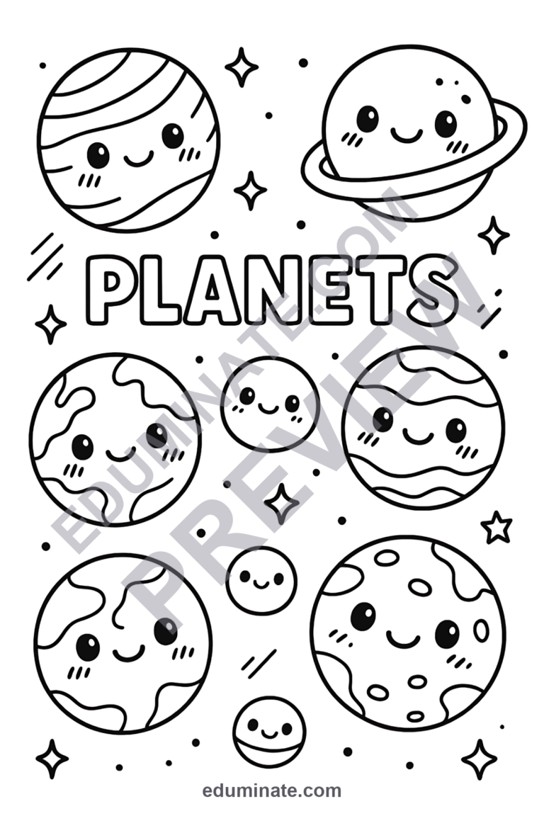 Planets Coloring Pages Solar System Space Art Activity Sheets Pack for Kids sample page 1