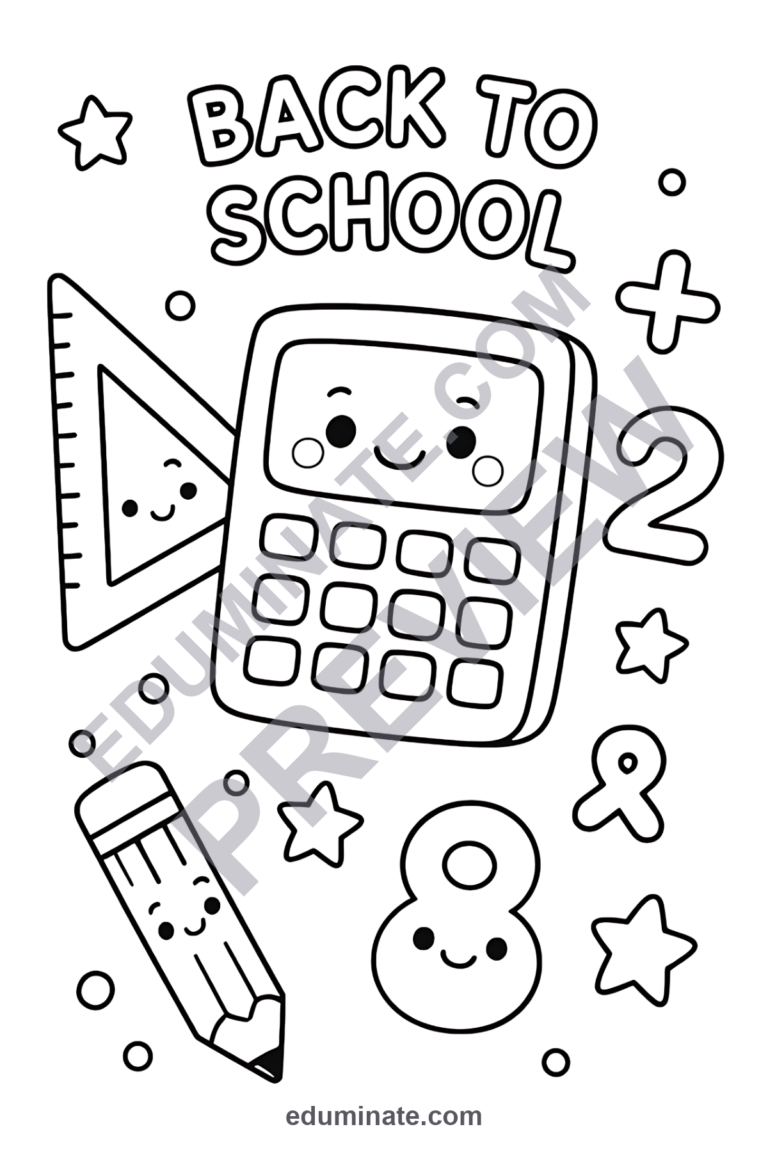 Back to School Math Coloring Sheets | Number Sheets | Elementary Math Book sample page 1