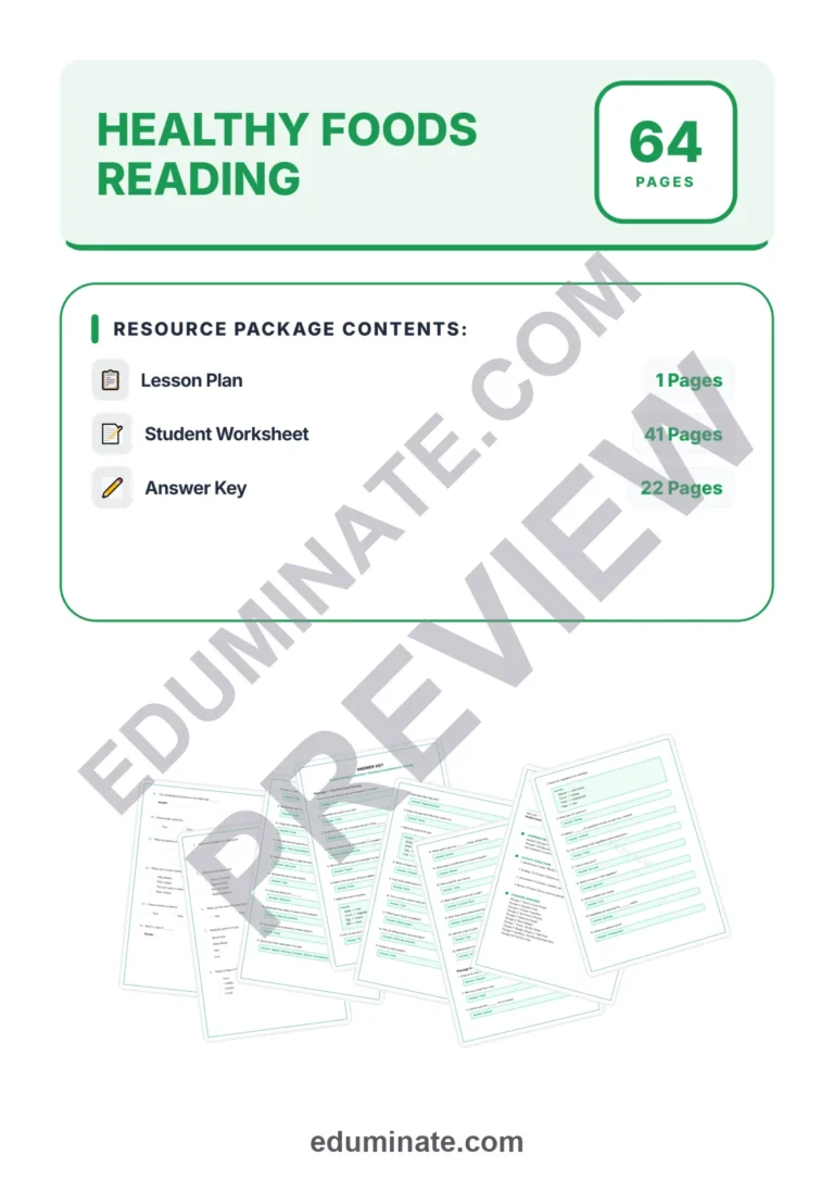 Healthy Foods Reading Comprehension Passages And Questions Worksheets Pack sample page 1