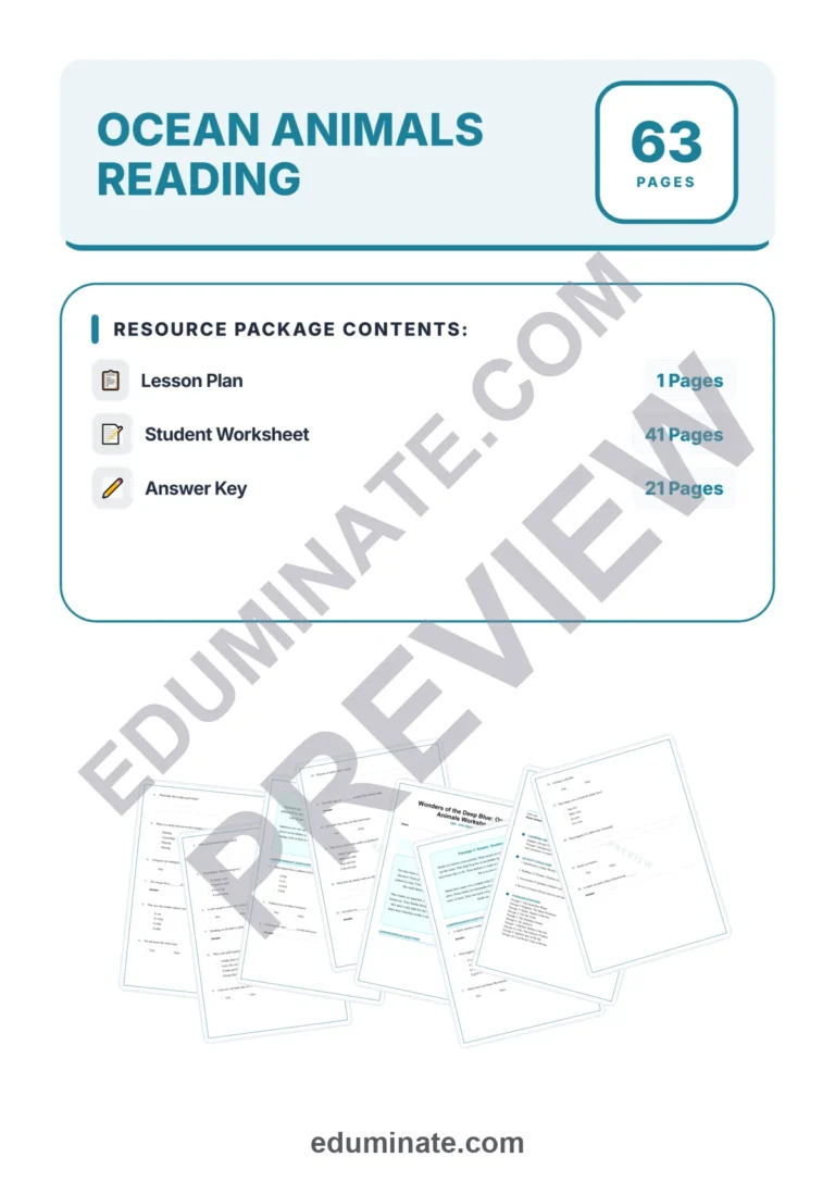 Ocean Animals Reading Comprehension Passages And Questions Printable Pack sample page 1