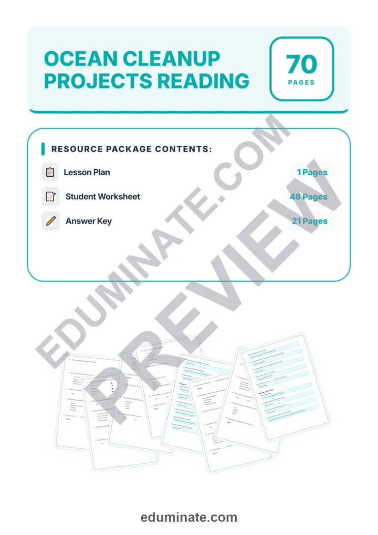 Ocean Cleanup Reading Comprehension Passages And Questions Printable Pack sample page 1