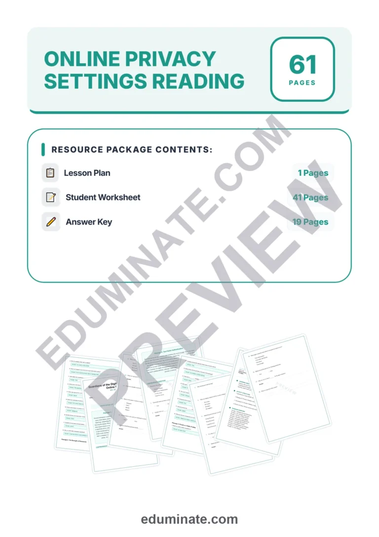 Online Privacy Reading Comprehension Passages And Questions Printable Pack sample page 1