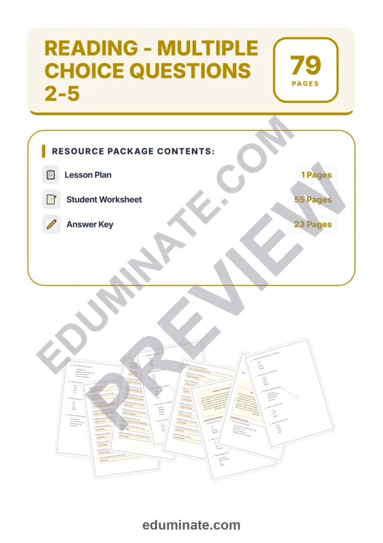 Reading Comprehension Passages and Multiple Choice Questions for Elementary sample page 1