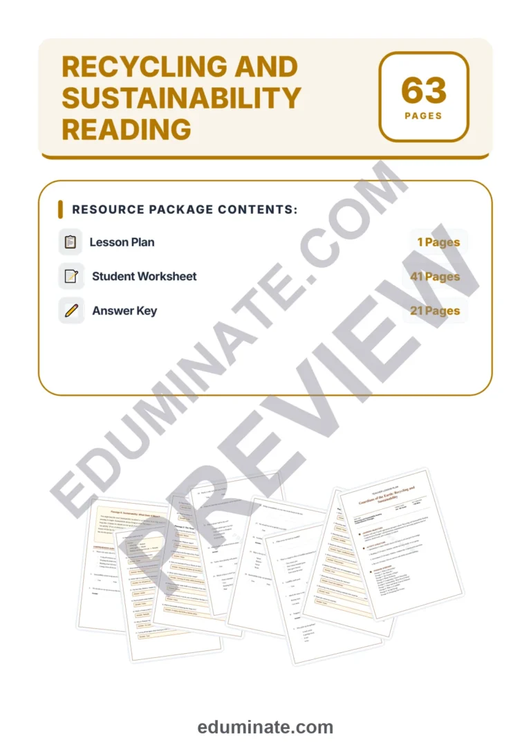 Recycling Reading Comprehension Passages and Sustainability Worksheets Set sample page 1