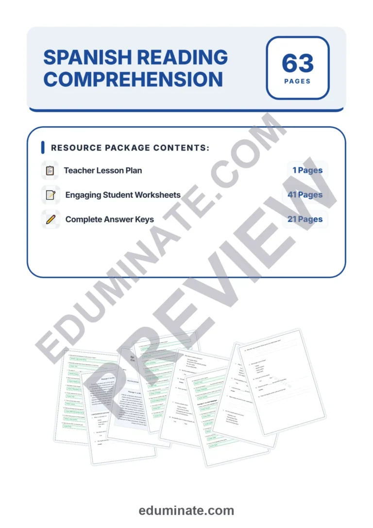 Spanish Reading Comprehension High School – Reading Passages and Questions sample page 1