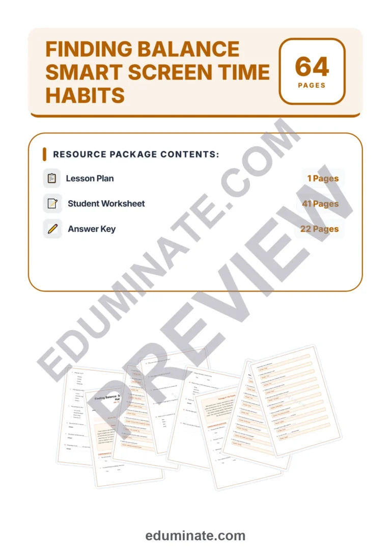 Screen Time Reading Comprehension Passages and Healthy Habits Worksheet Set sample page 1