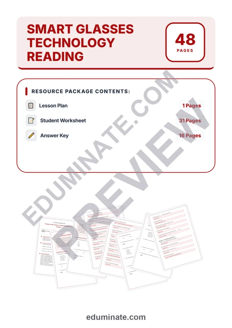 Smart Glasses Reading Comprehension Passages and Technology Worksheets Set sample page 1