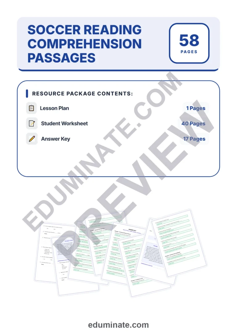 World of Soccer Reading Comprehension Passages and Sports Activities Pack sample page 1