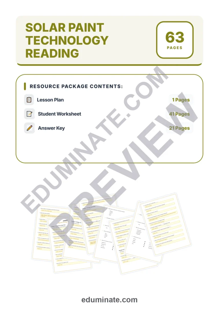 Solar Energy Worksheets – Solar Paint Reading Passages, Questions and Answer Key sample page 1