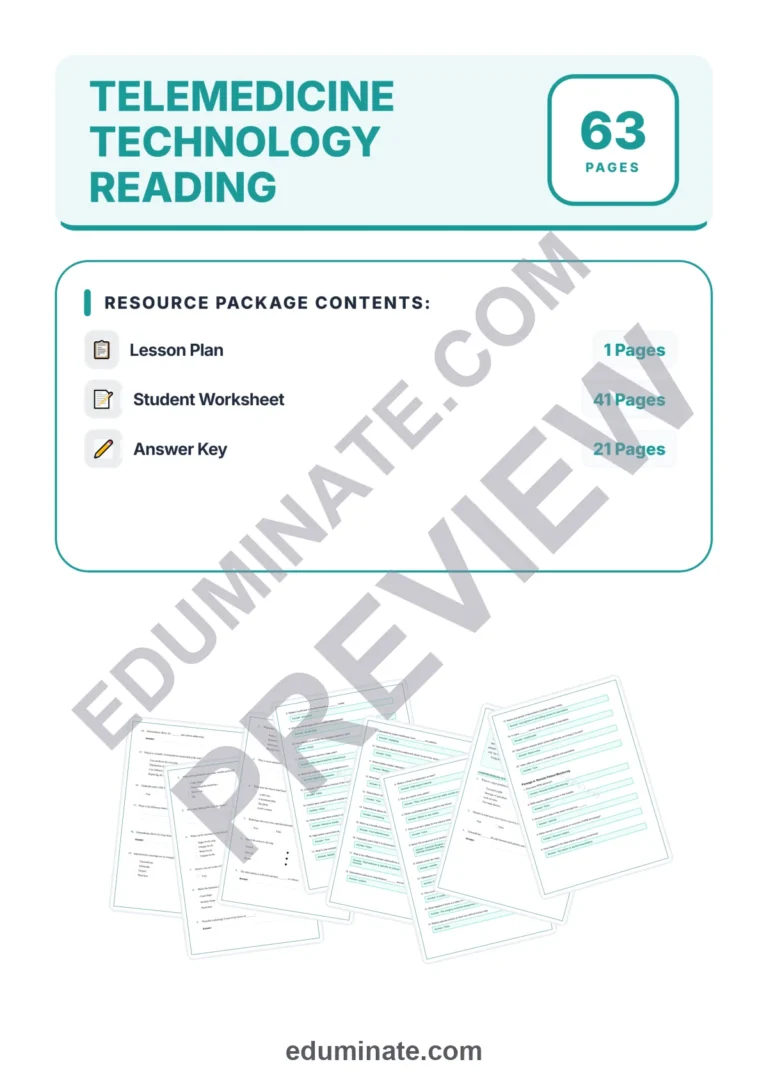 Telemedicine Reading Comprehension Passages and Digital Healthcare Worksheets sample page 1
