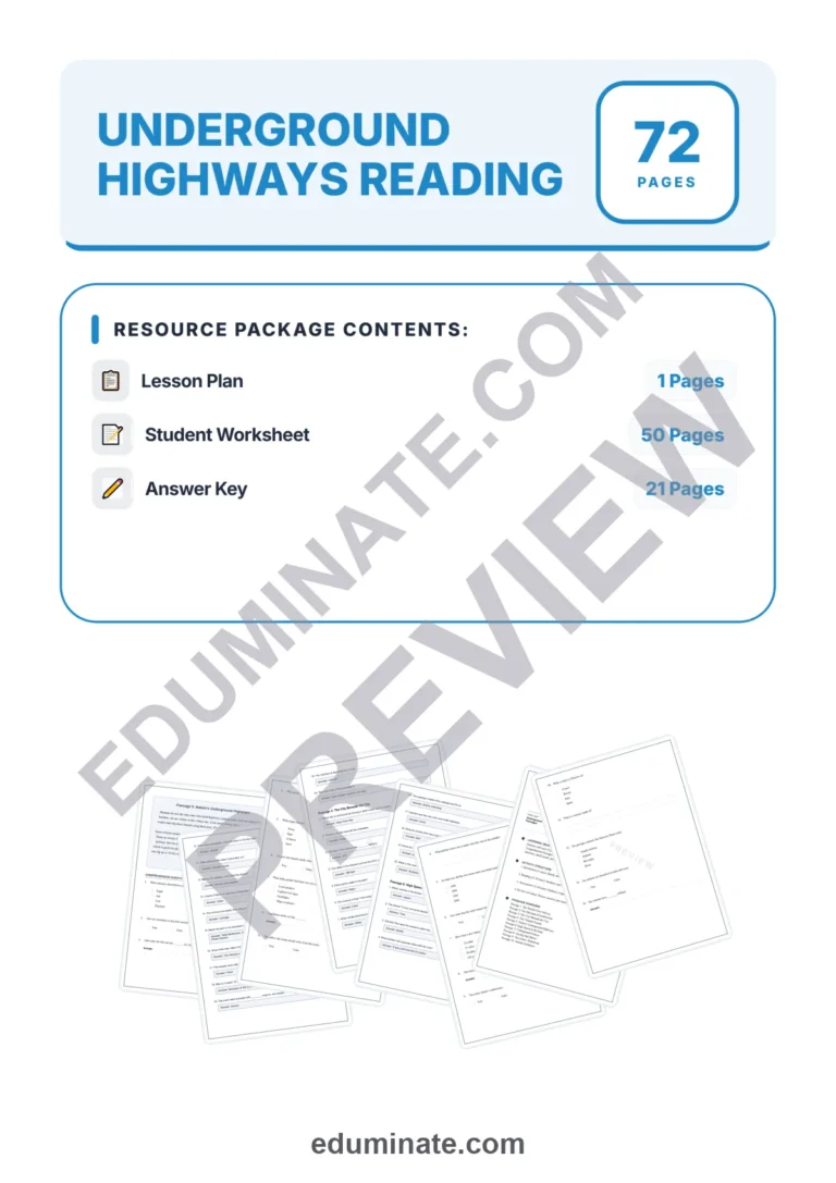 Underground Highways Reading Comprehension Subways and Tunnels Passages Packet sample page 1