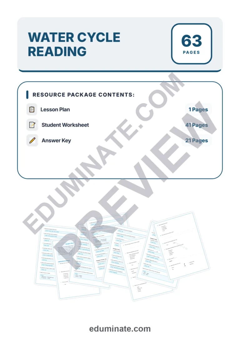 Water Cycle Reading Comprehension Passages and Worksheets for Classroom Study sample page 1