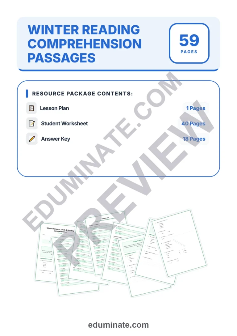 Second Grade Winter Reading Comprehension Passages Elementary Literacy Pack sample page 1
