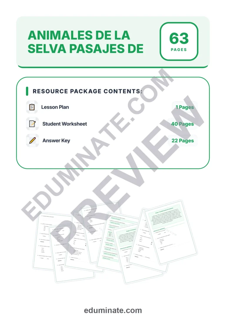 Spanish Animals Worksheets – Reading Passages with Questions and Answer Key sample page 1
