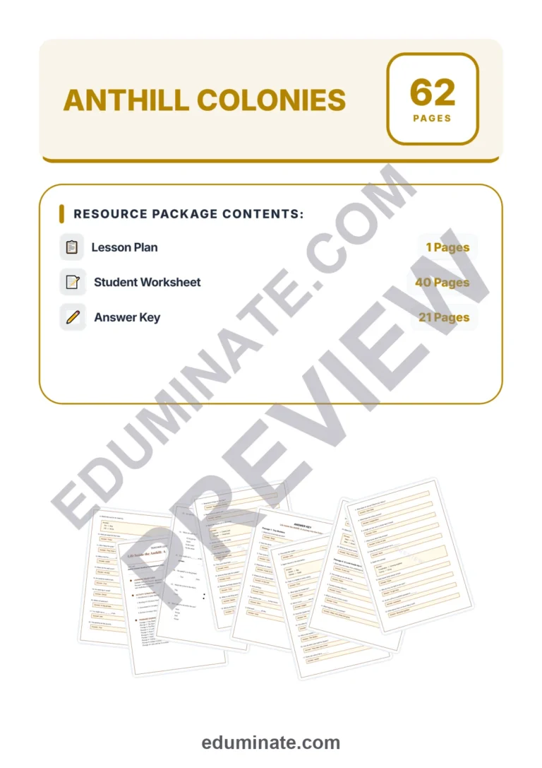 Anthill Colonies Reading Comprehension Passages and Worksheets Grades 1-5 sample page 1
