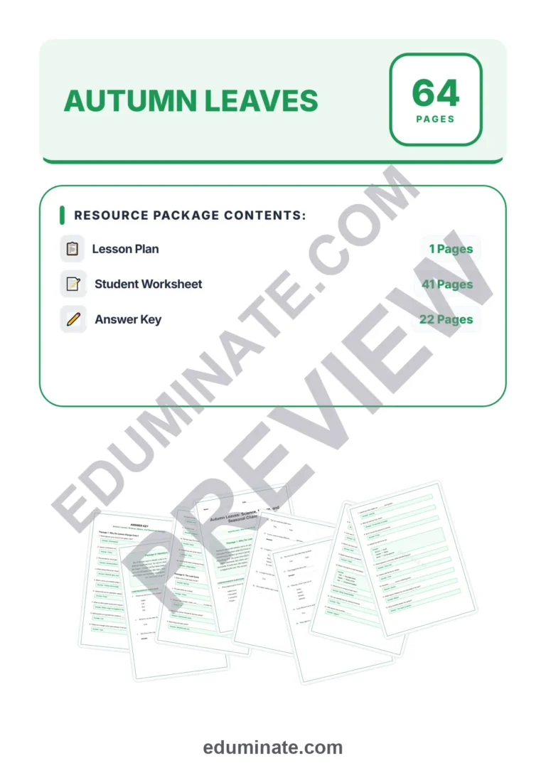 Autumn Leaves Reading Comprehension Passages and Worksheets for Grades 3-5 sample page 1