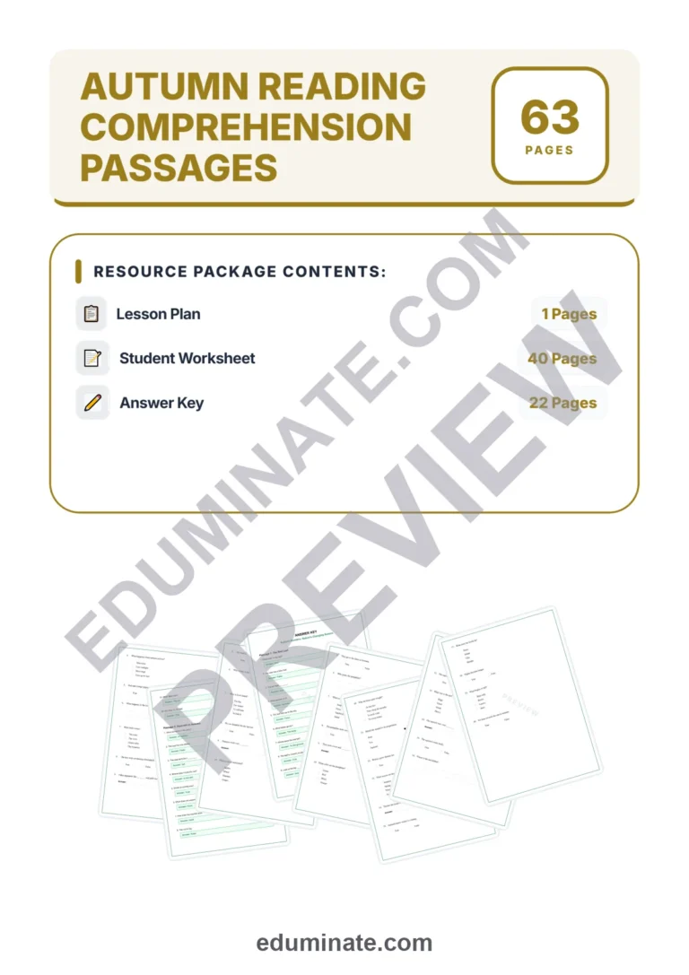 Autumn Nature Reading Comprehension Passages Worksheets Grades 1-5 Printables sample page 1