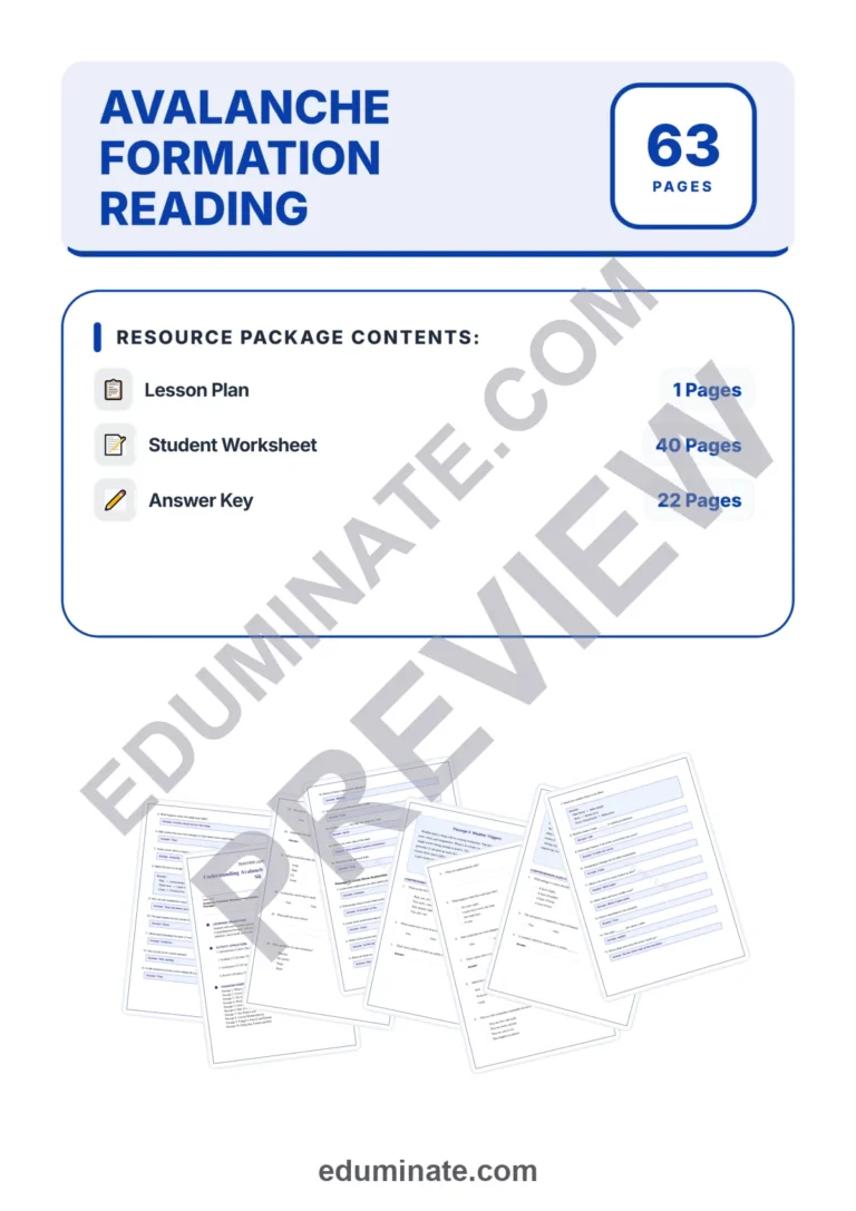 Avalanche Formation Reading Comprehension Passages Worksheets Grades 3-8 Packet sample page 1