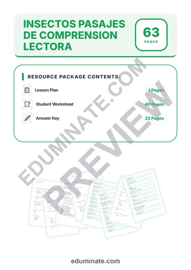 Spanish Insects Reading Passages – Printable Pages with Questions Grades 2-6 sample page 1