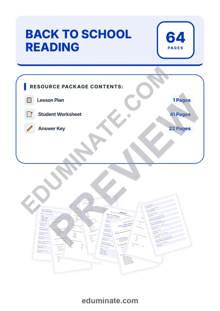 Back to School Reading Comprehension Passages Worksheets Grades K-5 Printables sample page 1