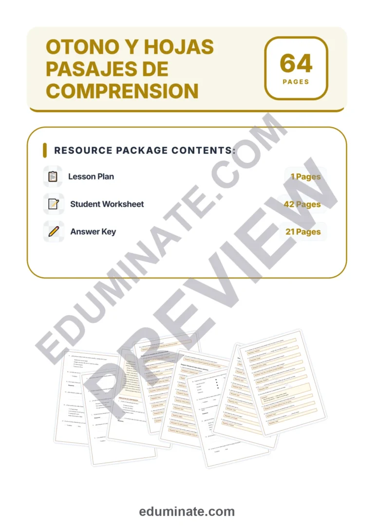 Spanish Fall Reading Comprehension Passages and Worksheets for Grades 1-5 sample page 1