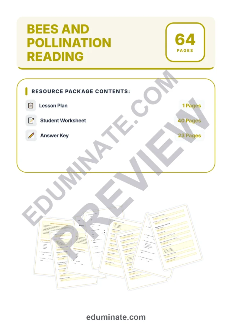Bees and Pollination Reading Comprehension Passages Worksheets Grades 2-6 Pages sample page 1