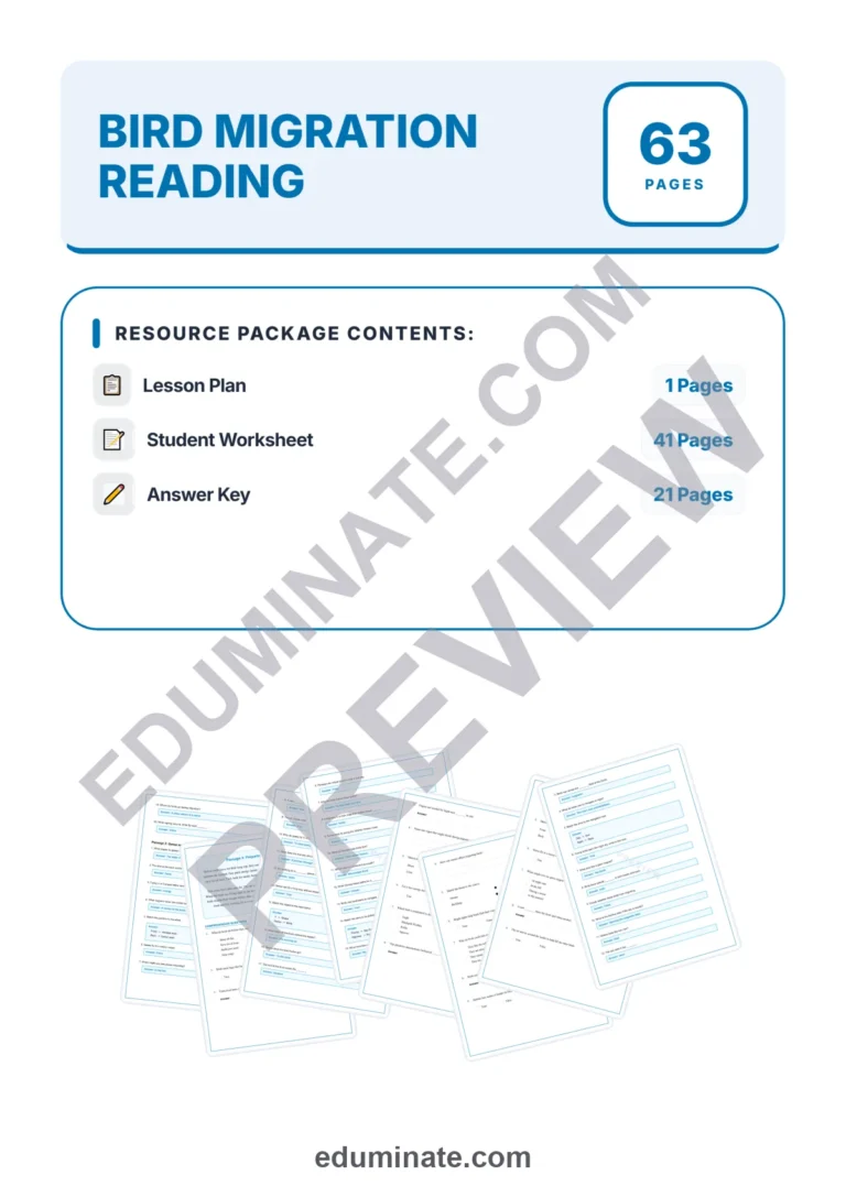Bird Migration Reading Comprehension Passages Worksheets Grades 2-11 Pages sample page 1