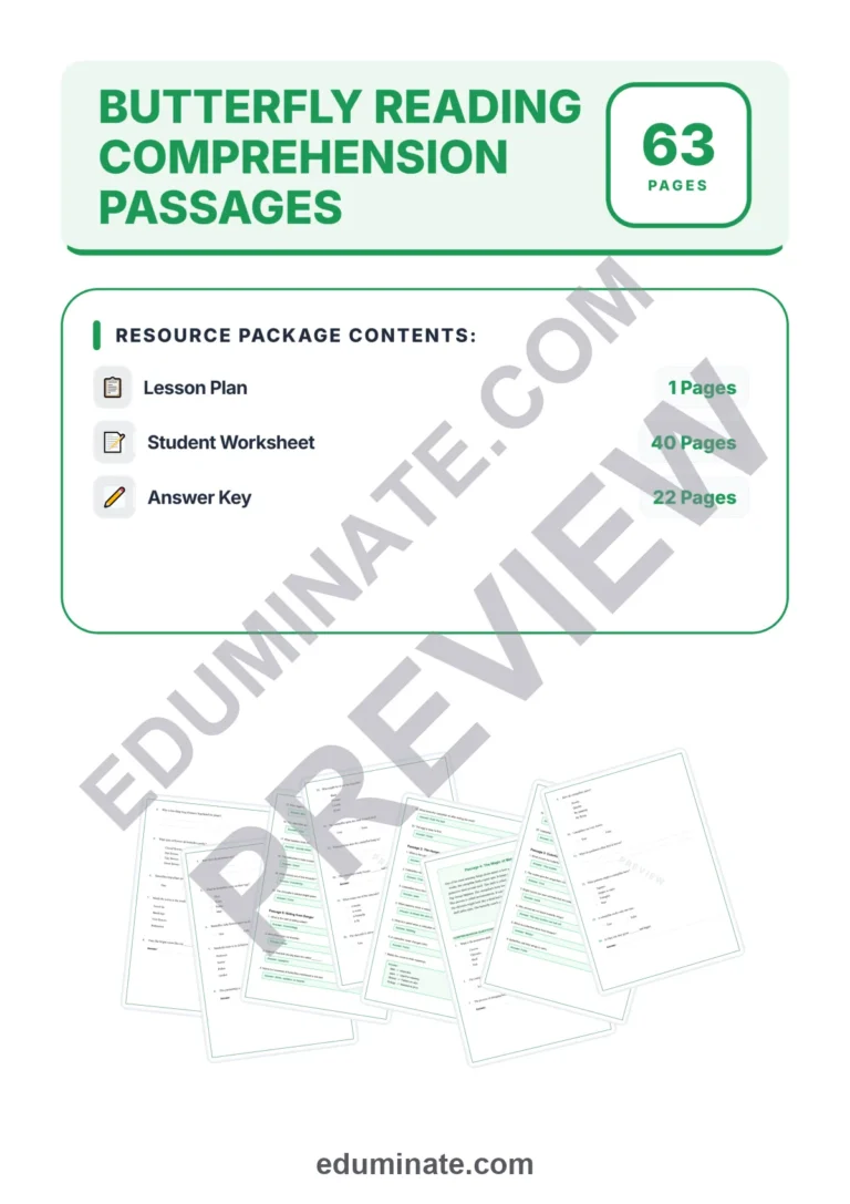 Butterfly Reading Comprehension Passages Worksheets Grades K-5 Printables sample page 1