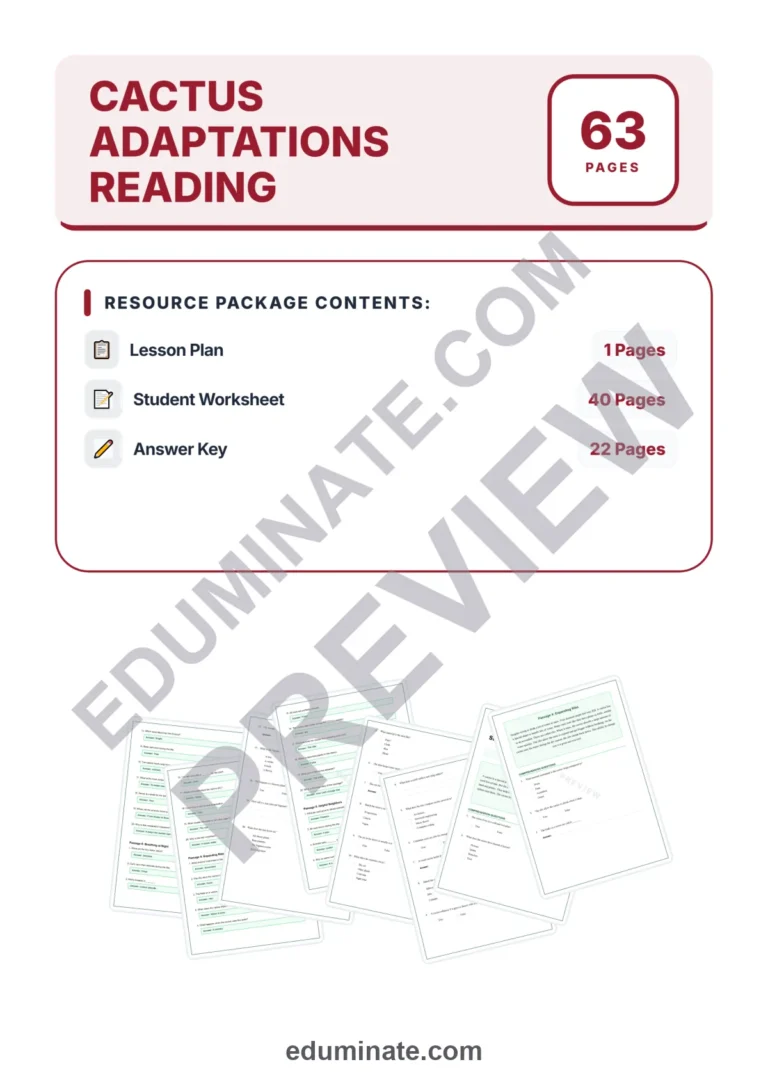 Cactus Adaptations Reading Comprehension Passages Worksheets Grades 2-8 Pages sample page 1