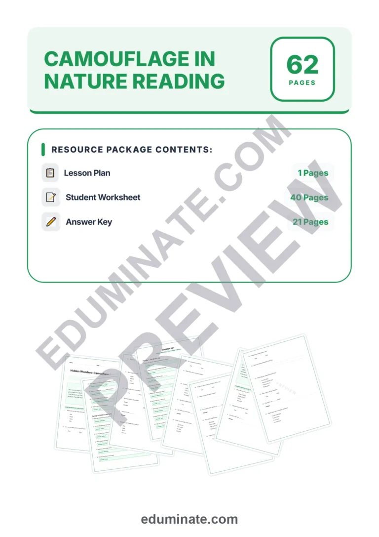 Camouflage in Nature Reading Comprehension Passages and Questions Grades 2-6 sample page 1