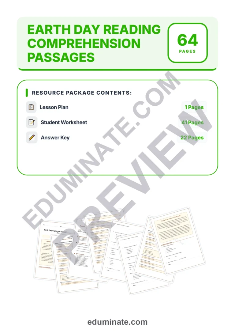 Earth Day Reading Comprehension Passages and Questions Pack for Grades 3-5 sample page 1