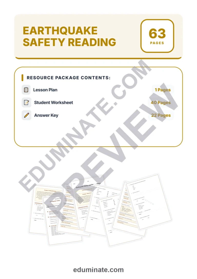 Earthquake Safety Reading Comprehension Passages and Questions for Grades 3-7 sample page 1
