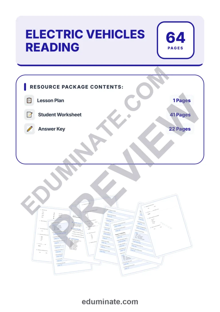 Electric Cars Reading Comprehension Passages with Answer Keys, Grades K-2 sample page 1