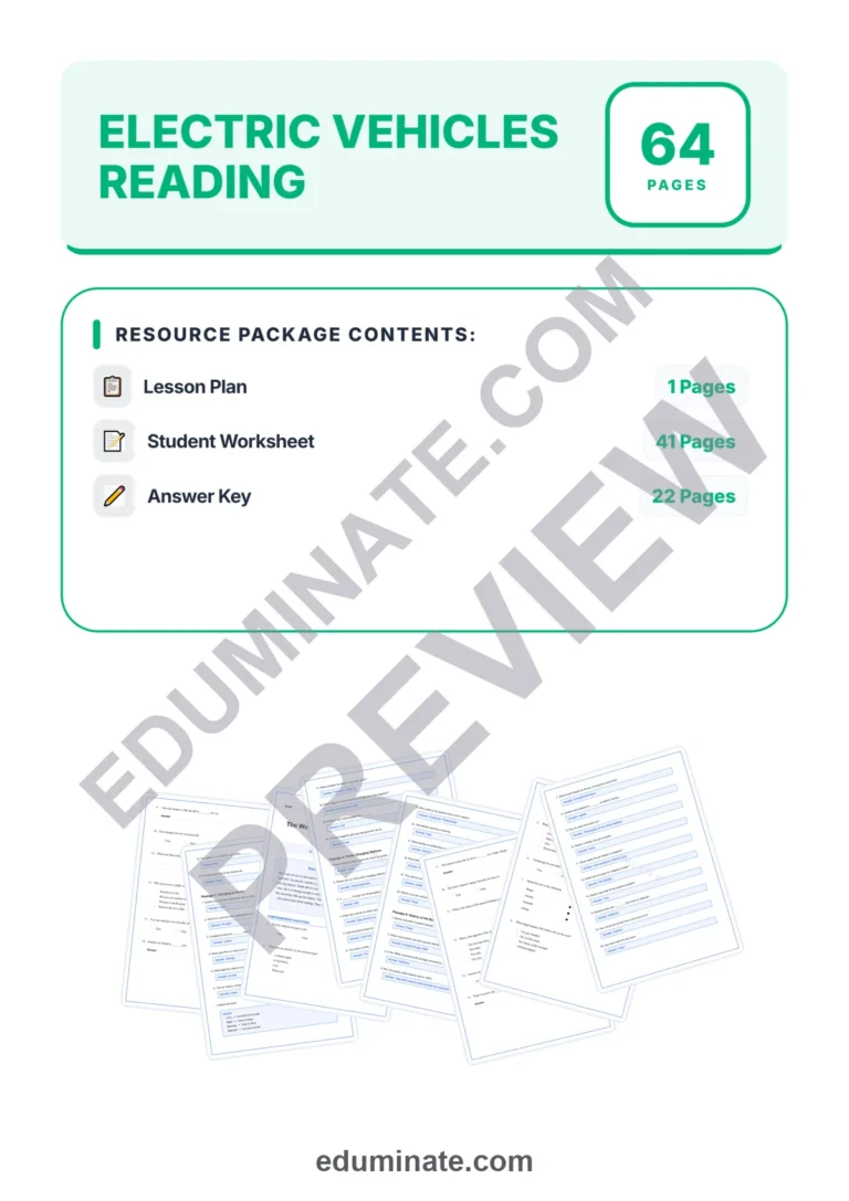 Electric Vehicles Reading Comprehension Passages 1-5 and Questions Worksheets sample page 1