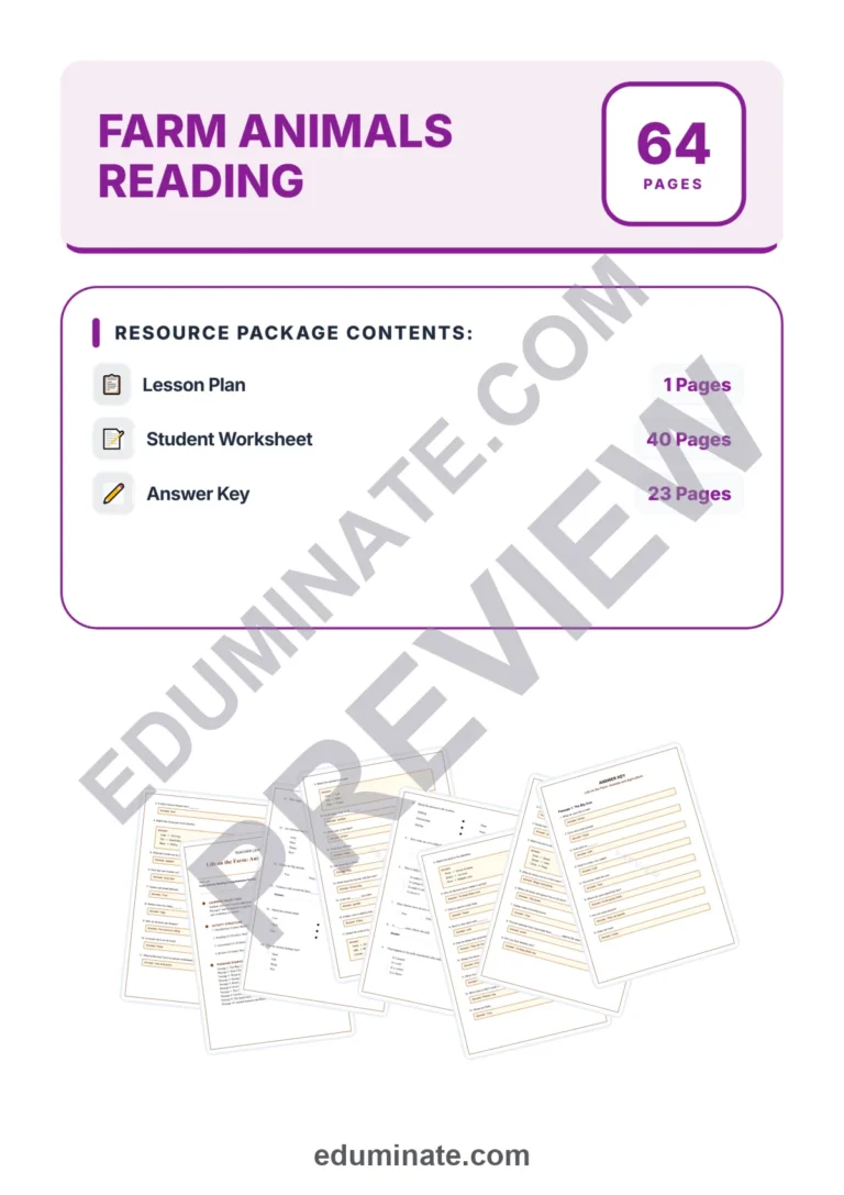 Farm Animals Reading Comprehension Passages and Questions for Grades 1 to 5 sample page 1