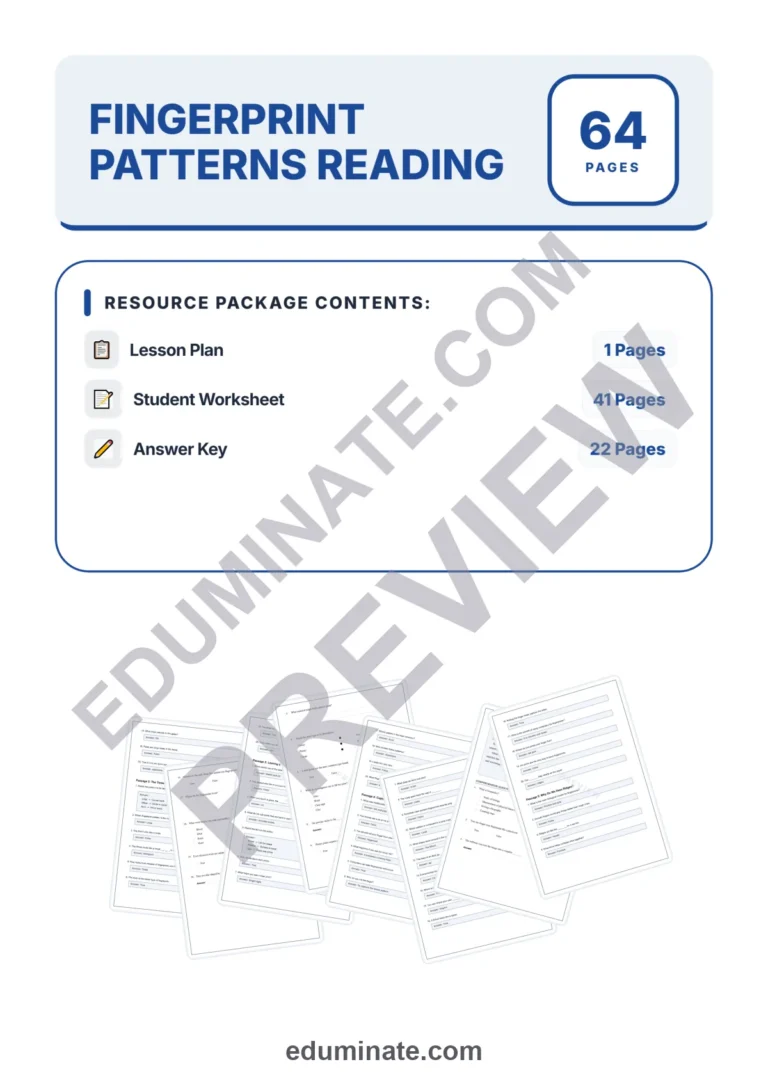 Fingerprint Patterns Reading Comprehension Passages and Questions Grades 3-8 sample page 1