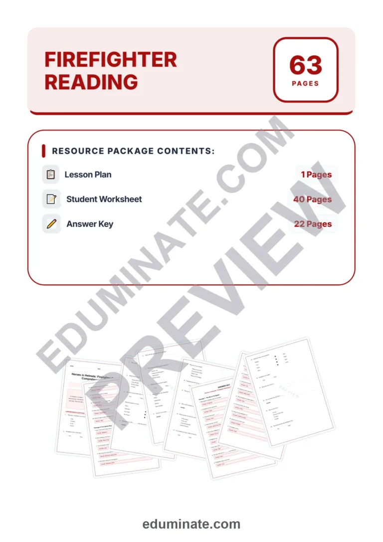Firefighter Reading Comprehension Passages and Questions for Grades 1 to 5 sample page 1