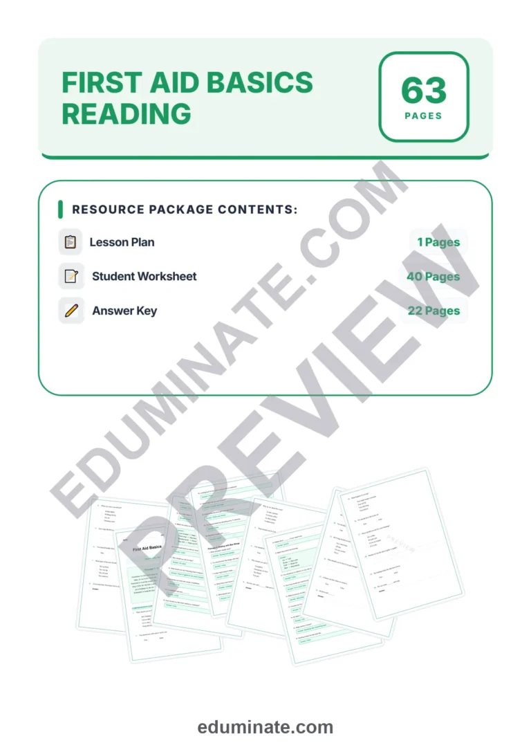 First Aid Basics Reading Comprehension Passages and Questions for Grades 2-6 sample page 1