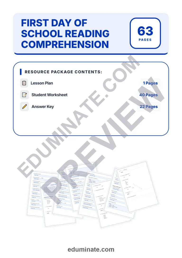 First Day of School Reading Comprehension Passages and Questions Grades 1-10 sample page 1