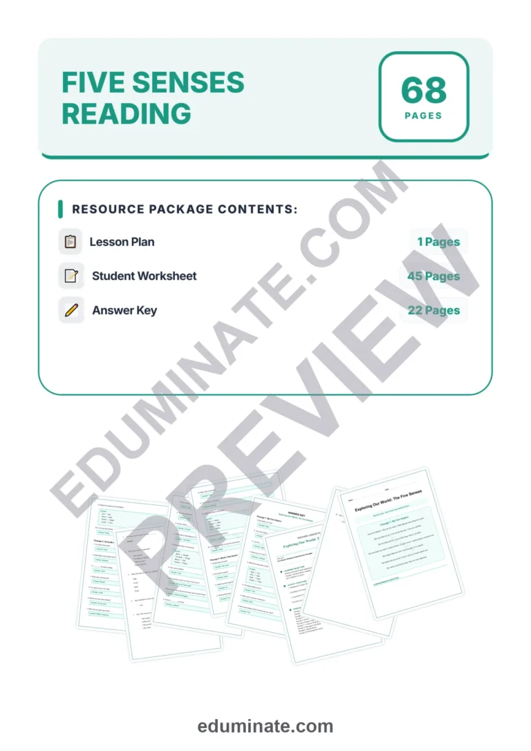 Exploring the Five Senses Reading Comprehension Passages and Questions 1-5 sample page 1