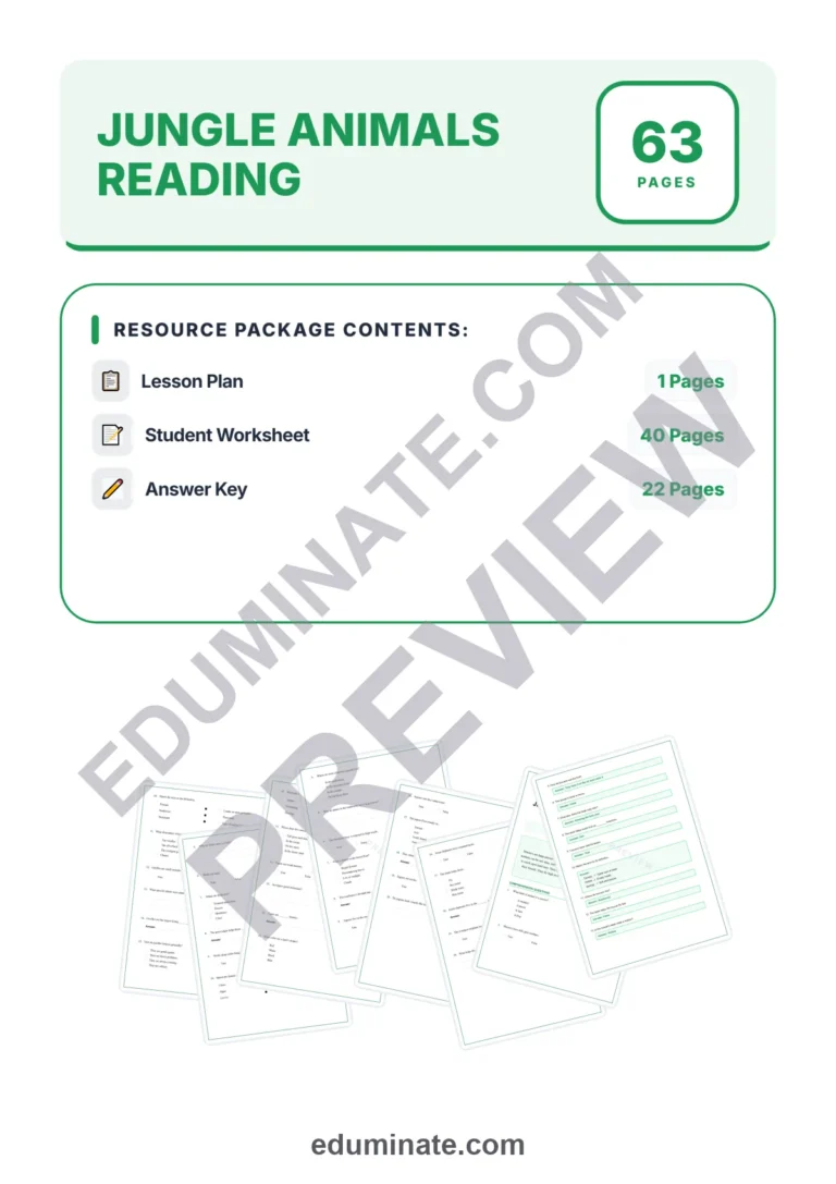 Jungle Animals Reading Comprehension Passages and Questions for Grades 2-6 sample page 1
