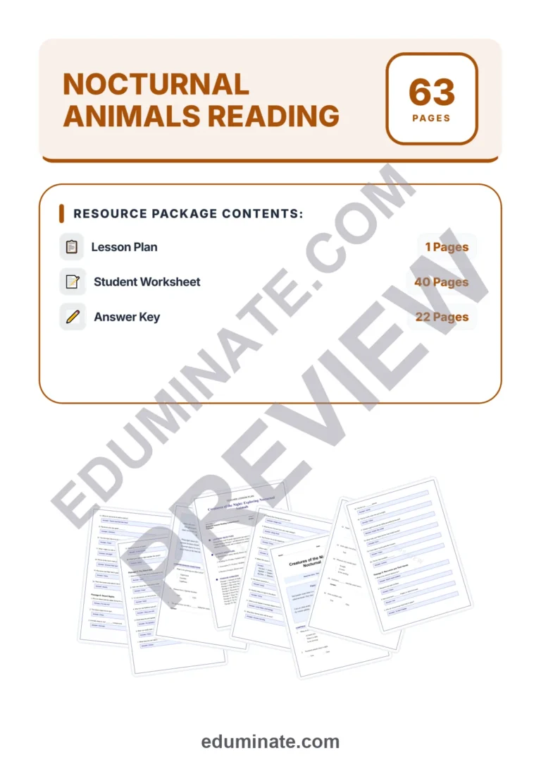Nocturnal Animals Reading Comprehension Passages and Questions Grades 2-6 sample page 1