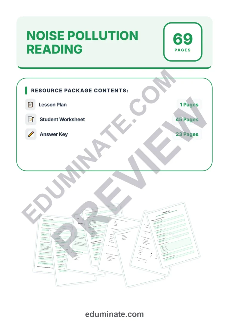 Noise Pollution Reading Comprehension Passages and Questions for Grades 2-8 sample page 1