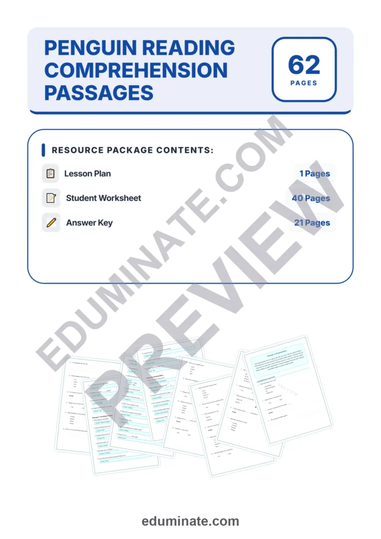 Penguin Reading Comprehension Passages Science Worksheets for 1st to 5th Grade sample page 1