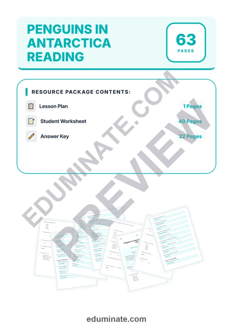 Penguins in Antarctica Reading Comprehension Passages Worksheets 1st 5th Grade sample page 1