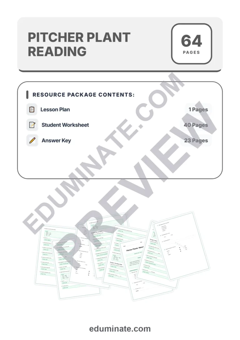 Pitcher Plant Reading Comprehension Passages Science Worksheets 2nd 6th Grade sample page 1