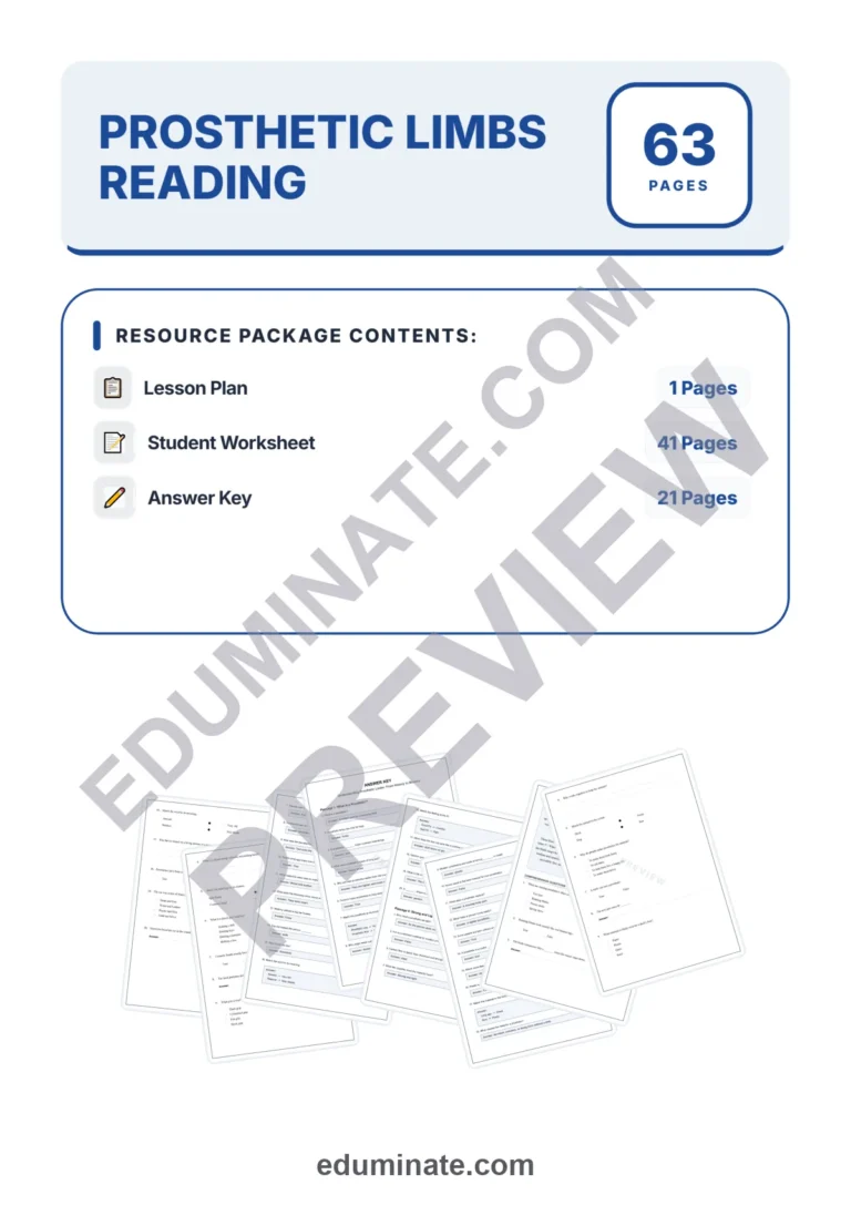 Prosthetic Limbs Reading Comprehension Passages STEM Worksheets 3rd 7th Grade sample page 1